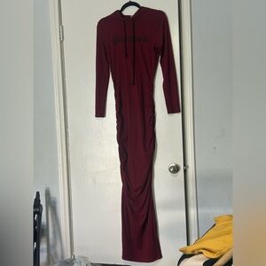 Fashion Nova BLESSED Burgundy Hooded Dress